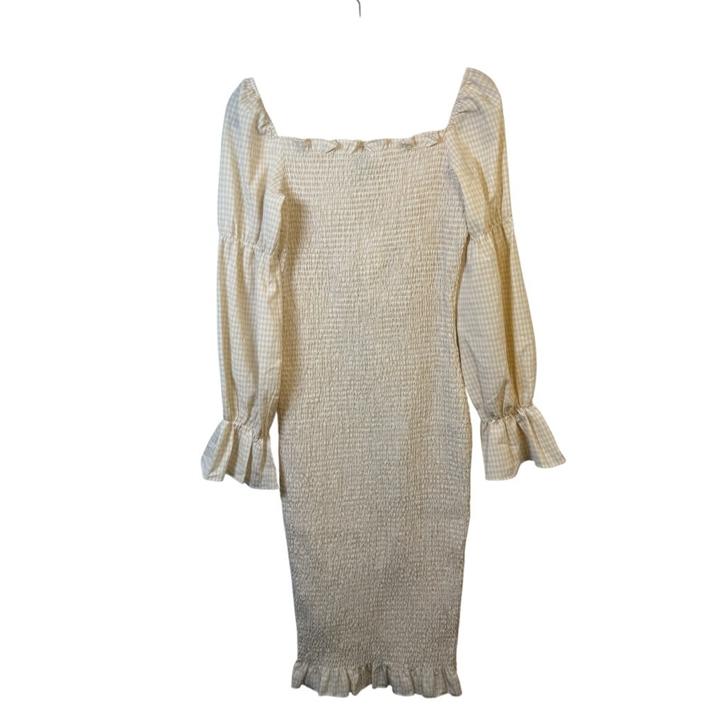 Revolve SNDYS Courtney Midi Dress Cream Ivory Beige Gingham size medium / 10 NWT